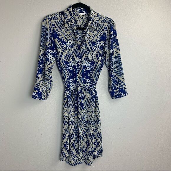 Cabi #422 Blue Jewel Button Down Shirt Dress Small - Picture 2 of 13
